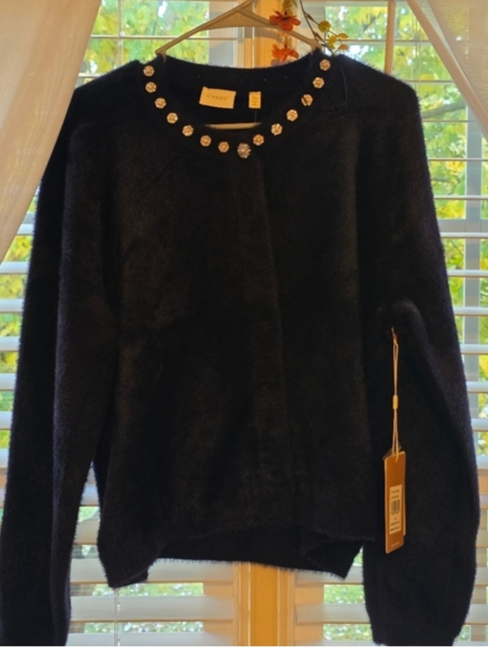 Nwt Cyrus Blue Sweater with Embellished Neckline - Picture 7 of 8